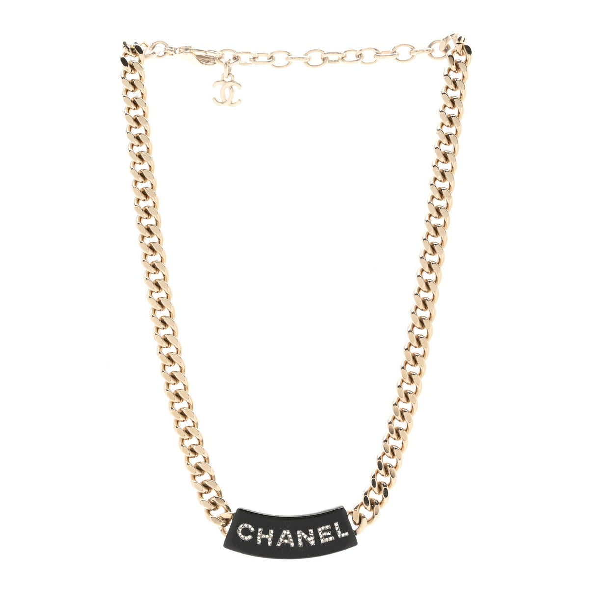 Metal Resin Crystal Chain Logo Necklace Gold Black