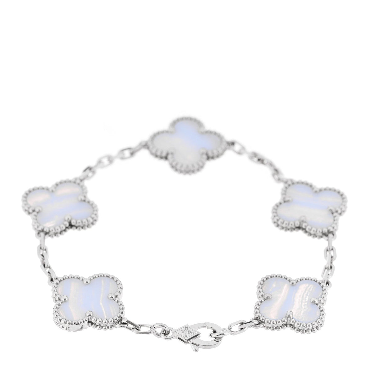 18K White Gold Chalcedony 5 Motifs Vintage Alhambra Bracelet