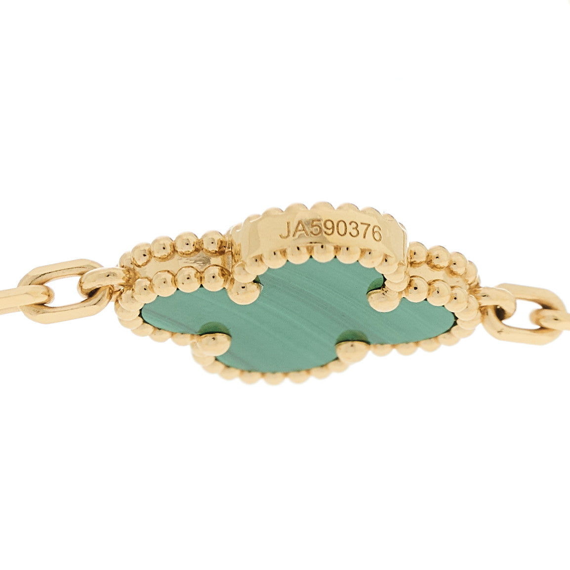 18K Yellow Gold Malachite 10 Motifs Vintage Alhambra Necklace