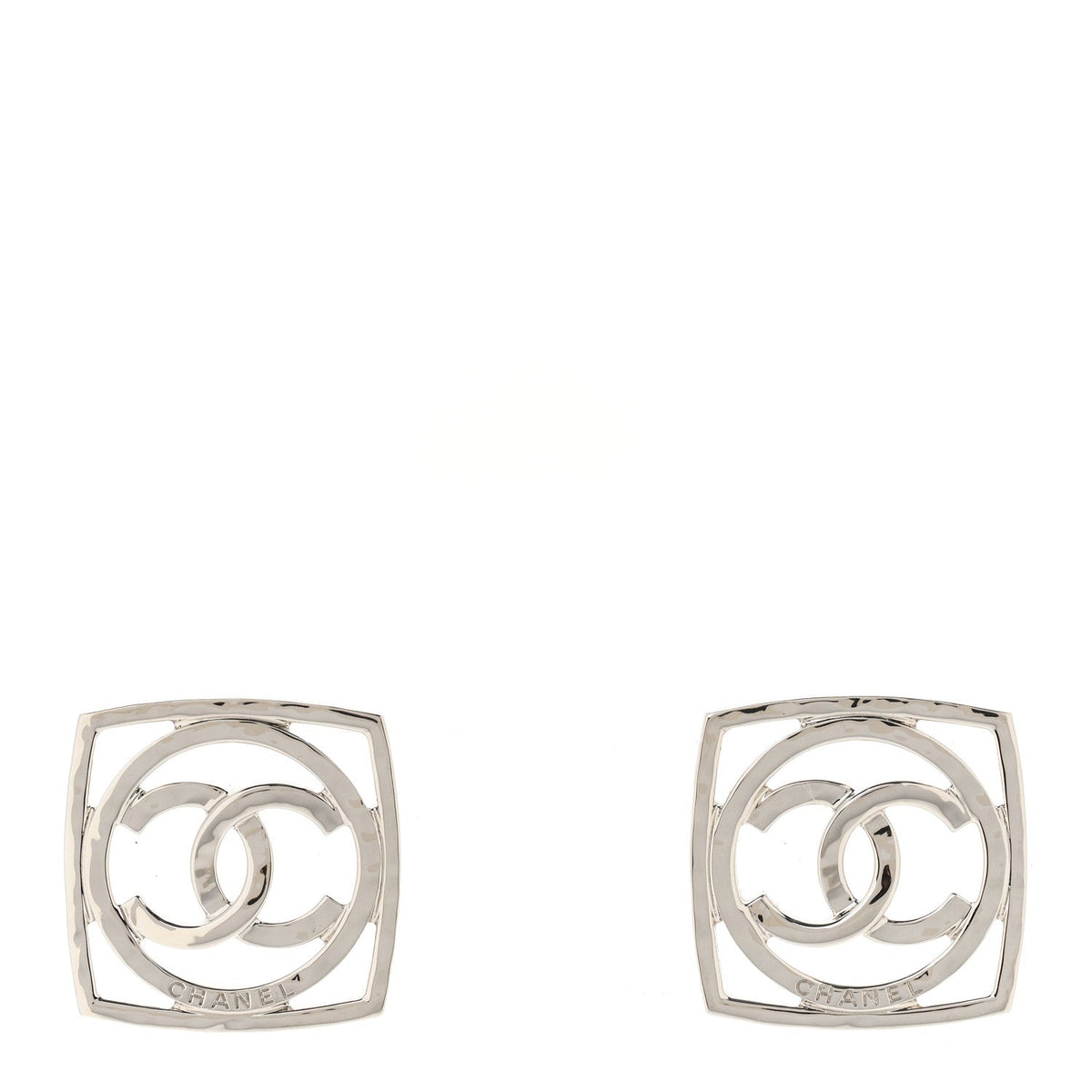 Metal Square CC Earrings Silver