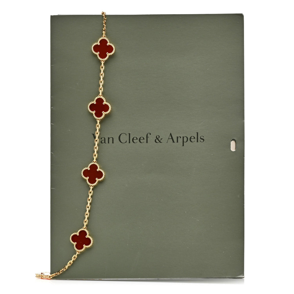 18K Yellow Gold Carnelian 10 Motifs Vintage Alhambra Necklace