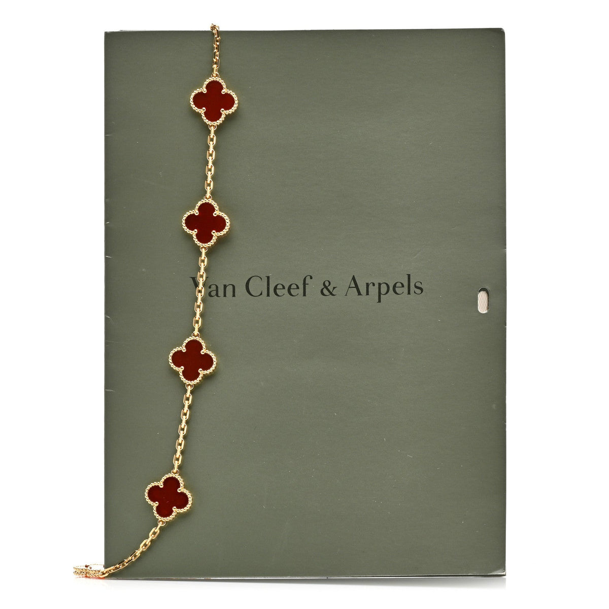 18K Yellow Gold Carnelian 10 Motifs Vintage Alhambra Necklace