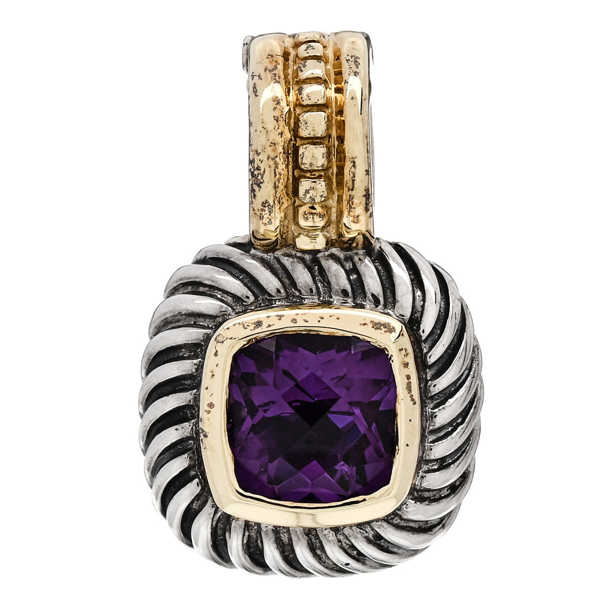 Sterling Silver 14K Yellow Gold Amethyst 7mm Albion Enhancer Pendant