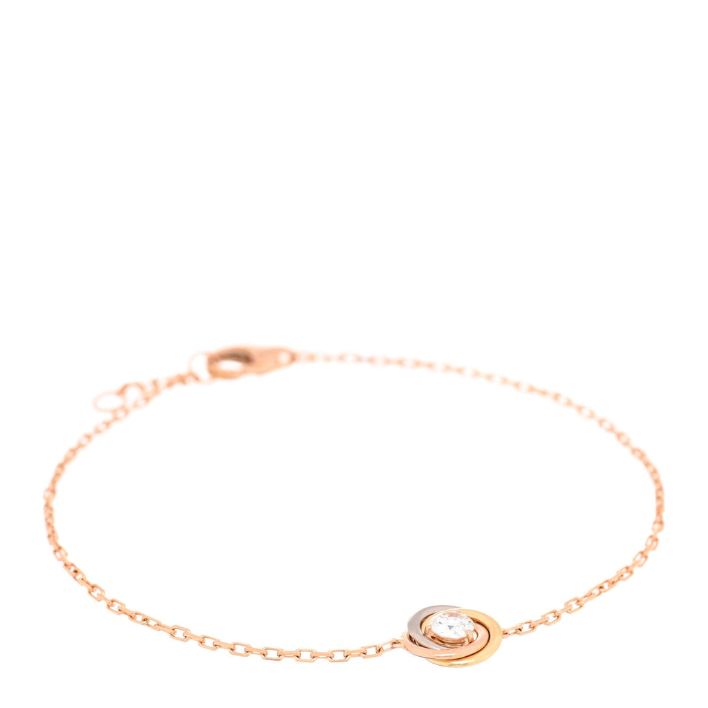 18K Pink Yellow White Gold Diamond Trinity One Diamond Chain Bracelet