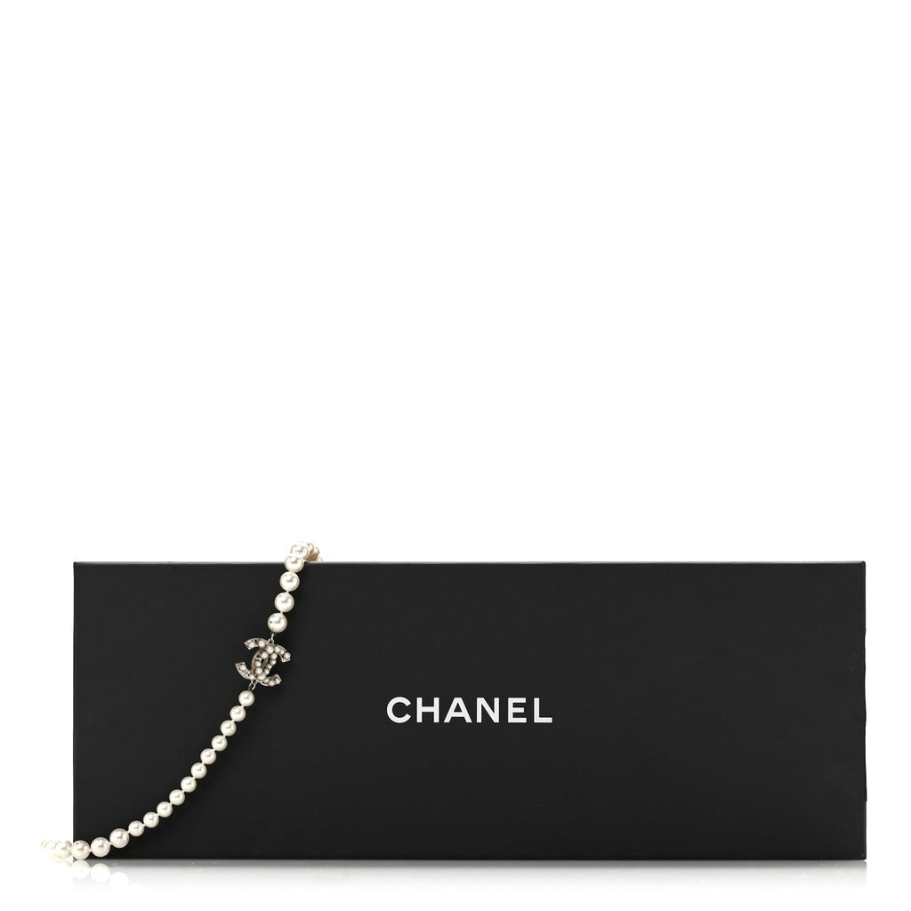 Crystal Pearl CC Long Necklace Gold