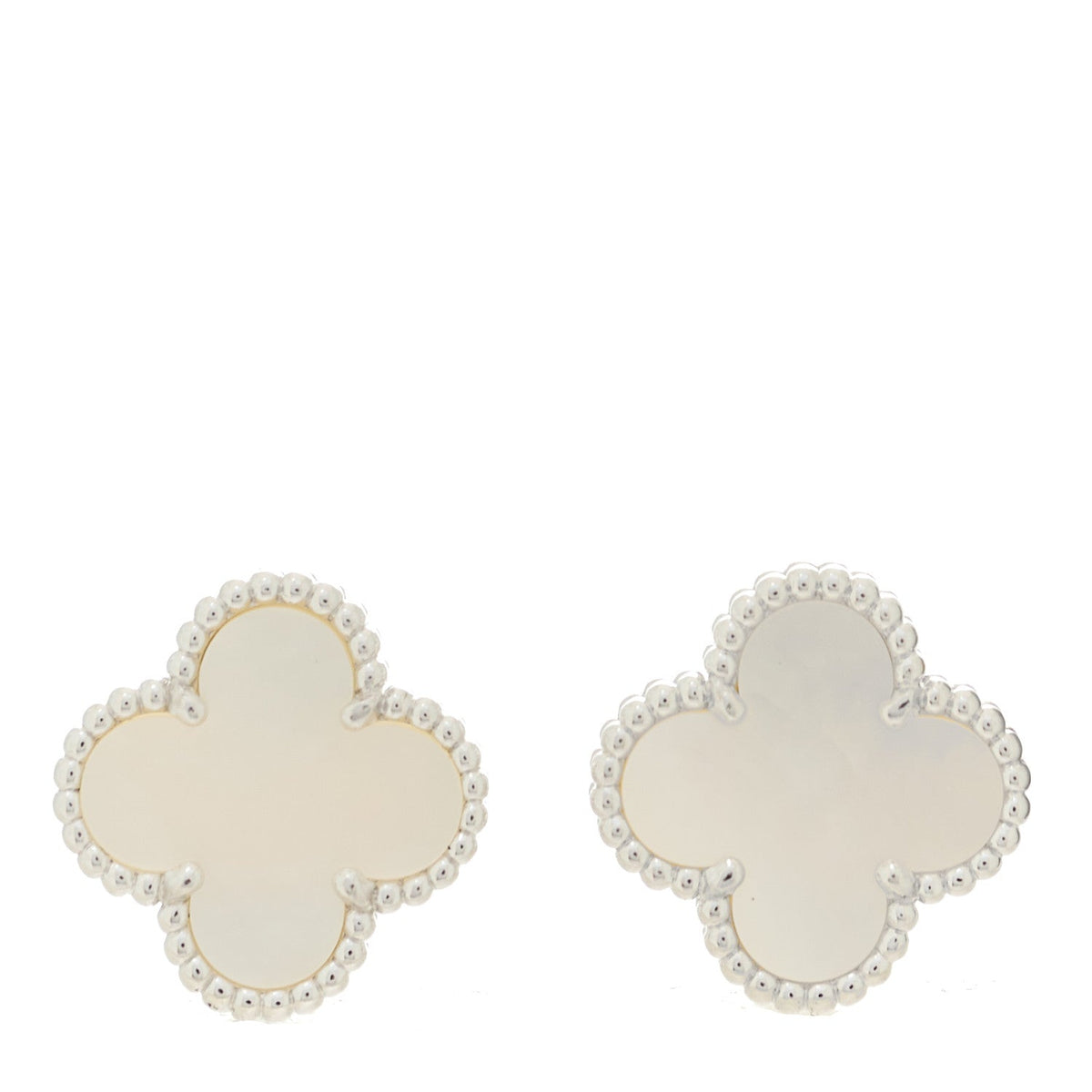 18K White Gold Mother of Pearl Vintage Alhambra Earrings