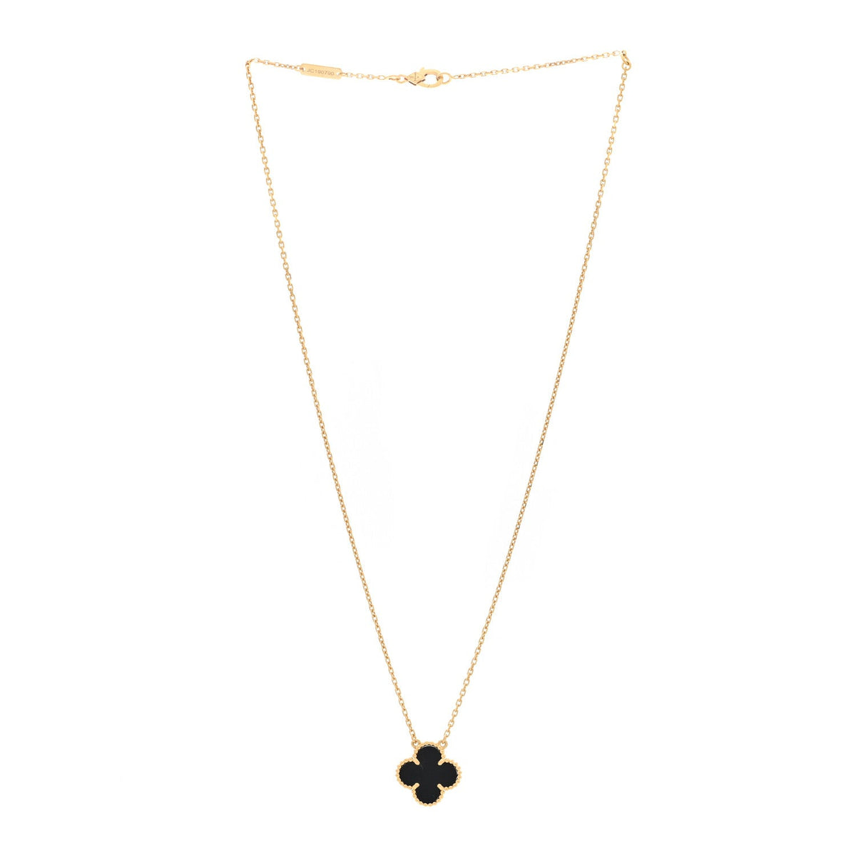 18K Yellow Gold Black Onyx Vintage Alhambra Pendant Necklace