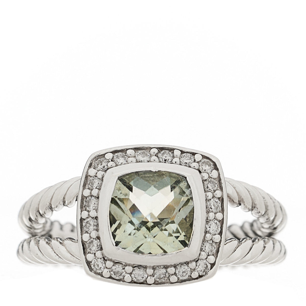 Sterling Silver Diamond Prasiolite 7mm Petite Albion Ring 50 5.25