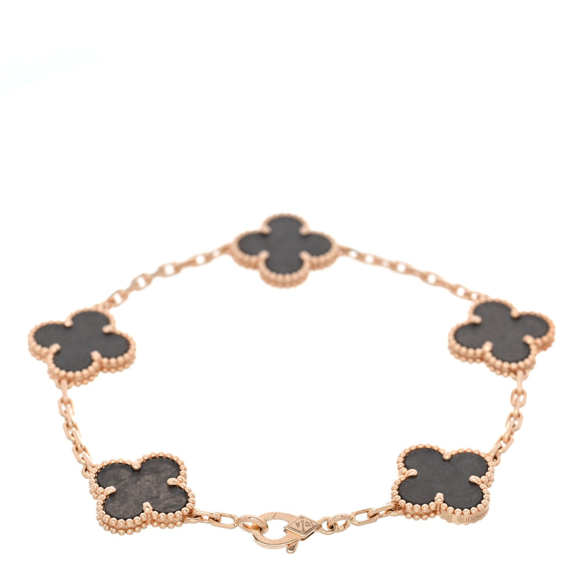 18K Rose Gold Silver Obsidian 5 Motifs Vintage Alhambra Bracelet