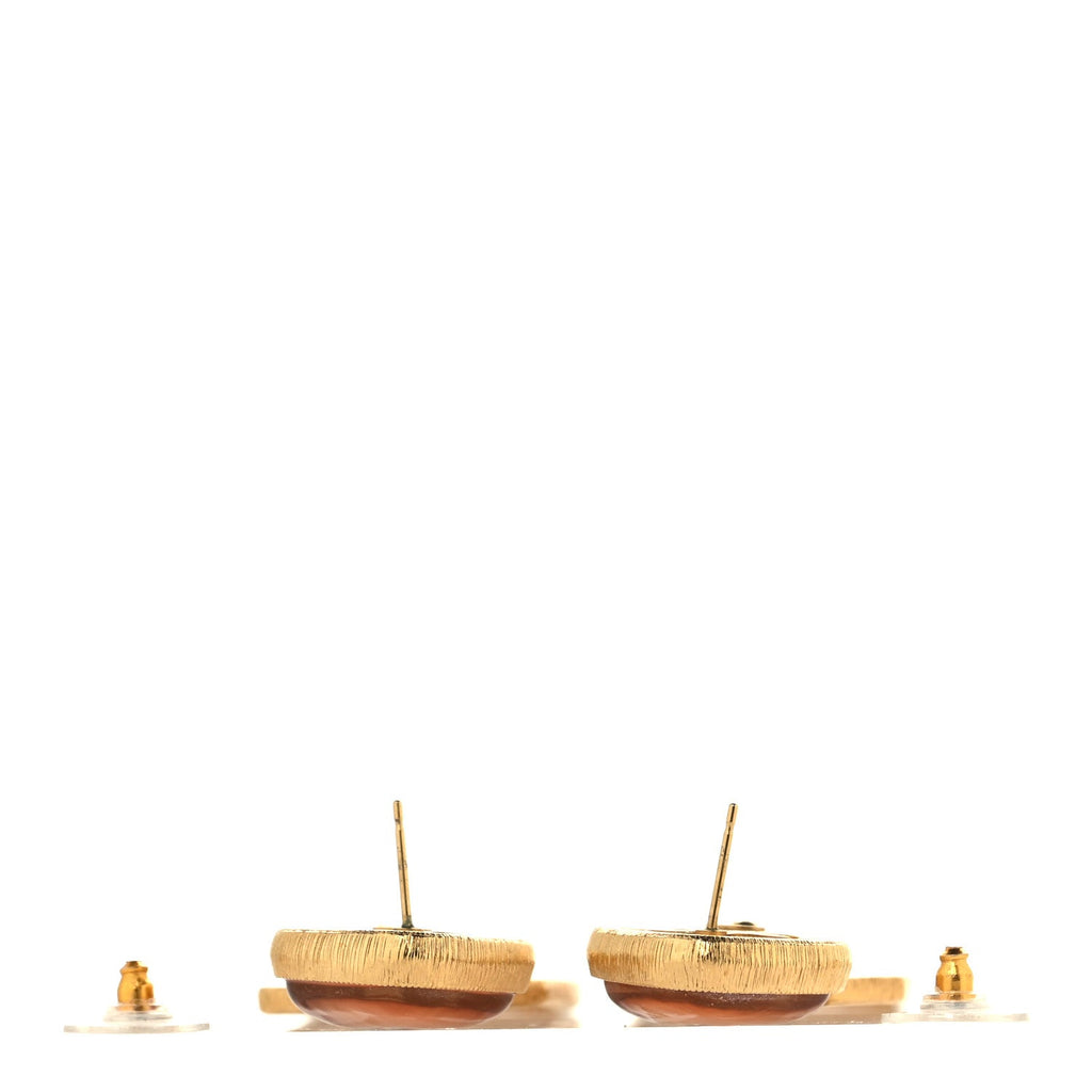 CC Tags Drop Earrings Gold Pink