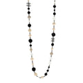 Pearl Crystal Bead CC Long Necklace Black Silver