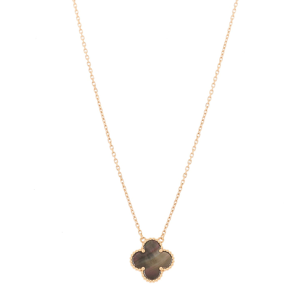 18K Rose Gold Gray Mother of Pearl Vintage Alhambra Pendant Necklace