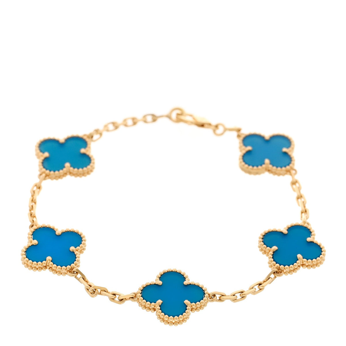 18K Yellow Gold Blue Agate 5 Motifs Vintage Alhambra Bracelet