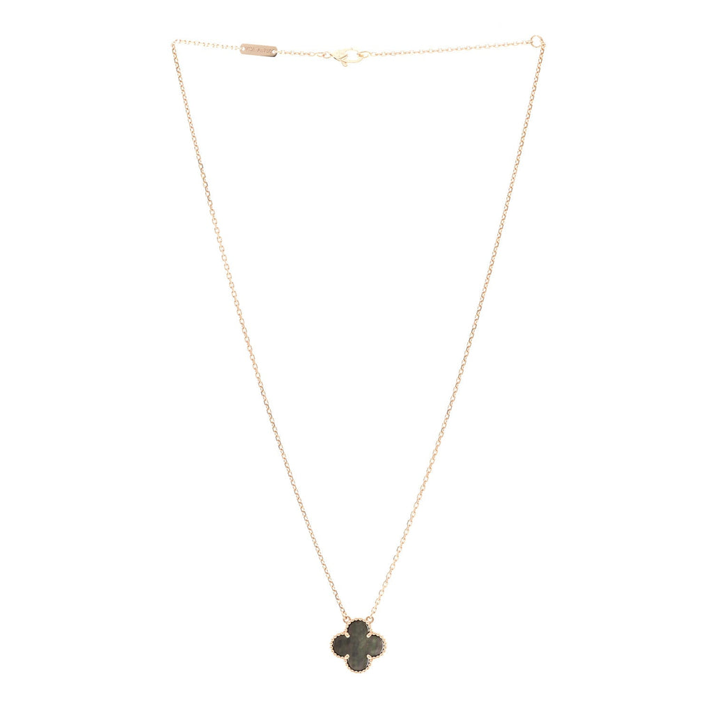 18K Rose Gold Gray Mother of Pearl Vintage Alhambra Pendant Necklace
