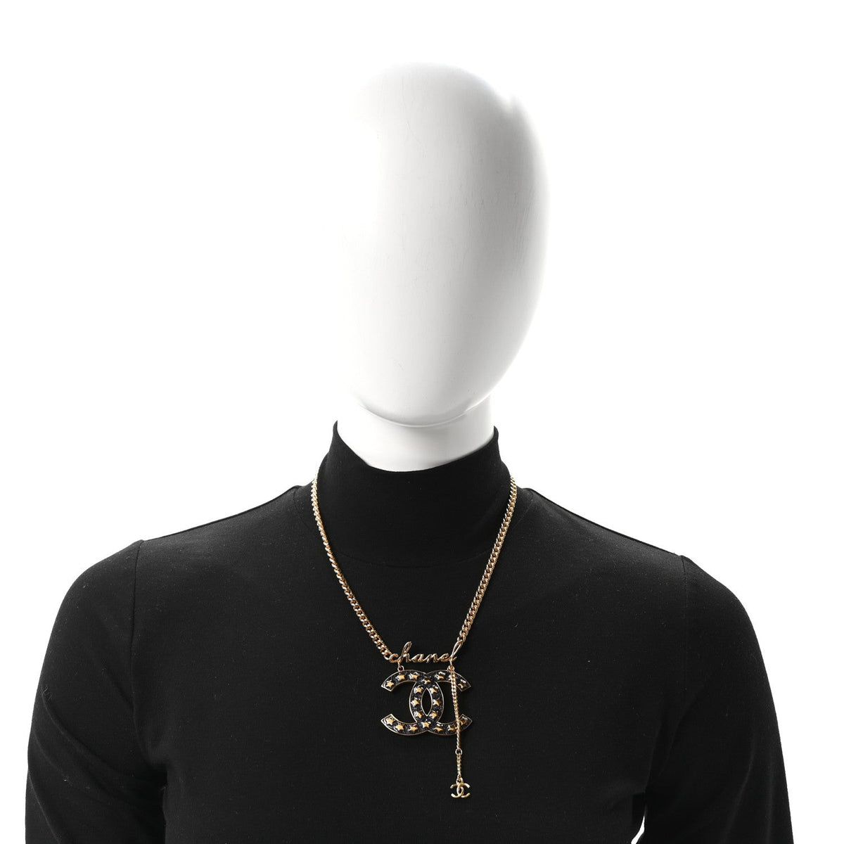 Metal Resin CC Star Chain Logo Necklace Gold Black