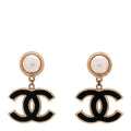 Pearl Enamel CC Drop Earrings Black