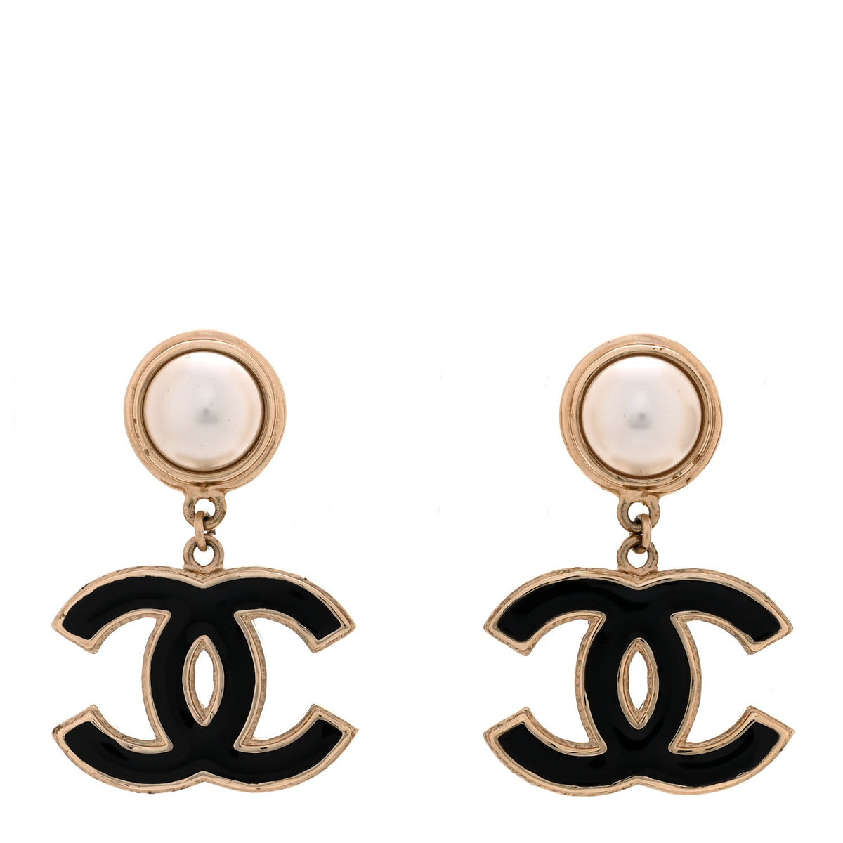 Pearl Enamel CC Drop Earrings Black