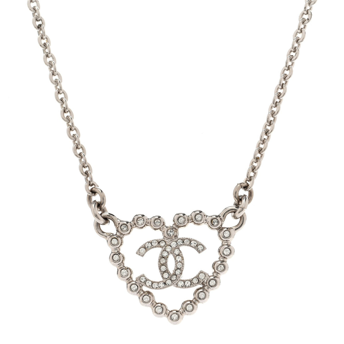 Crystal CC Heart Necklace Silver