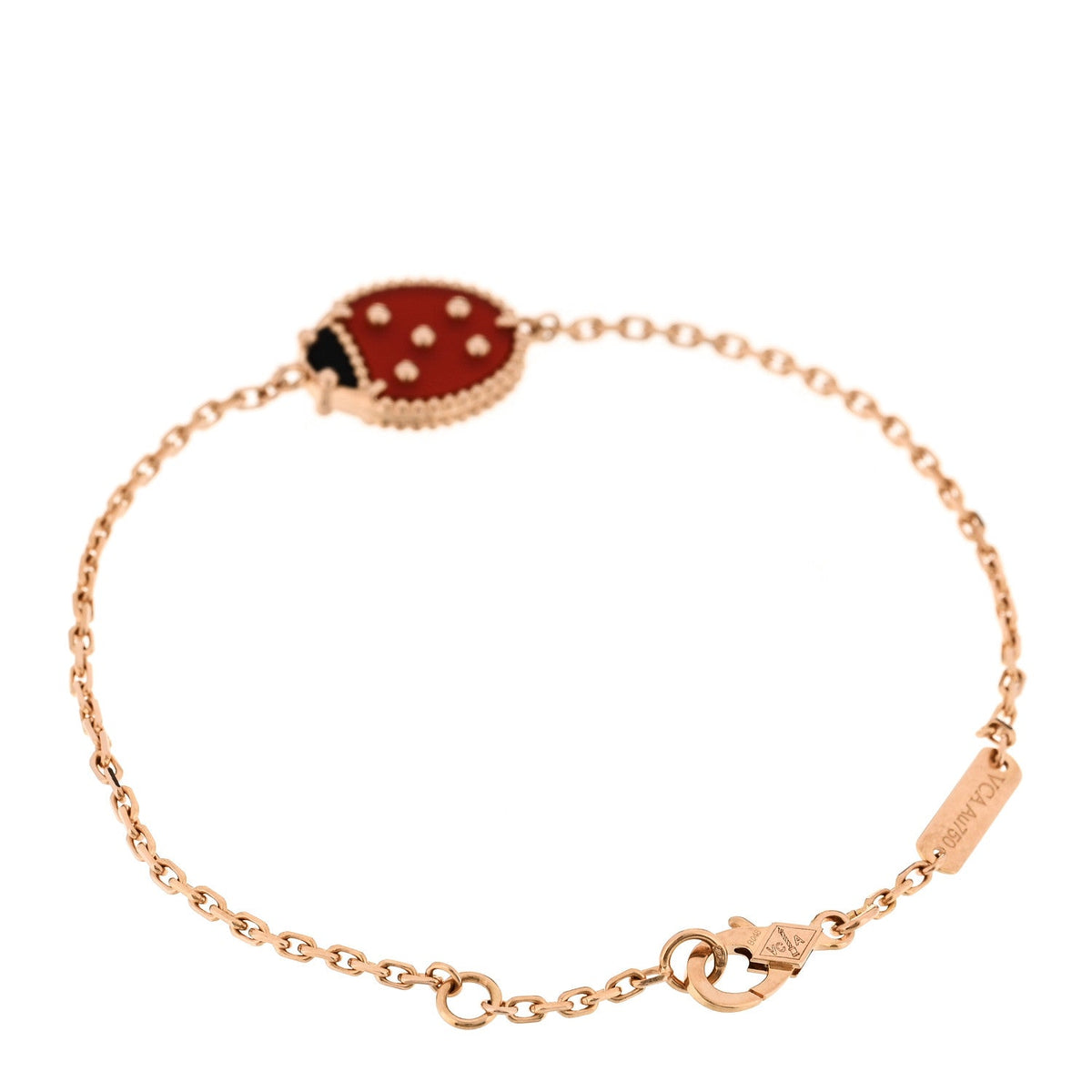 18K Rose Gold Carnelian Onyx Lucky Spring Closed Wing Ladybug Bracelet
