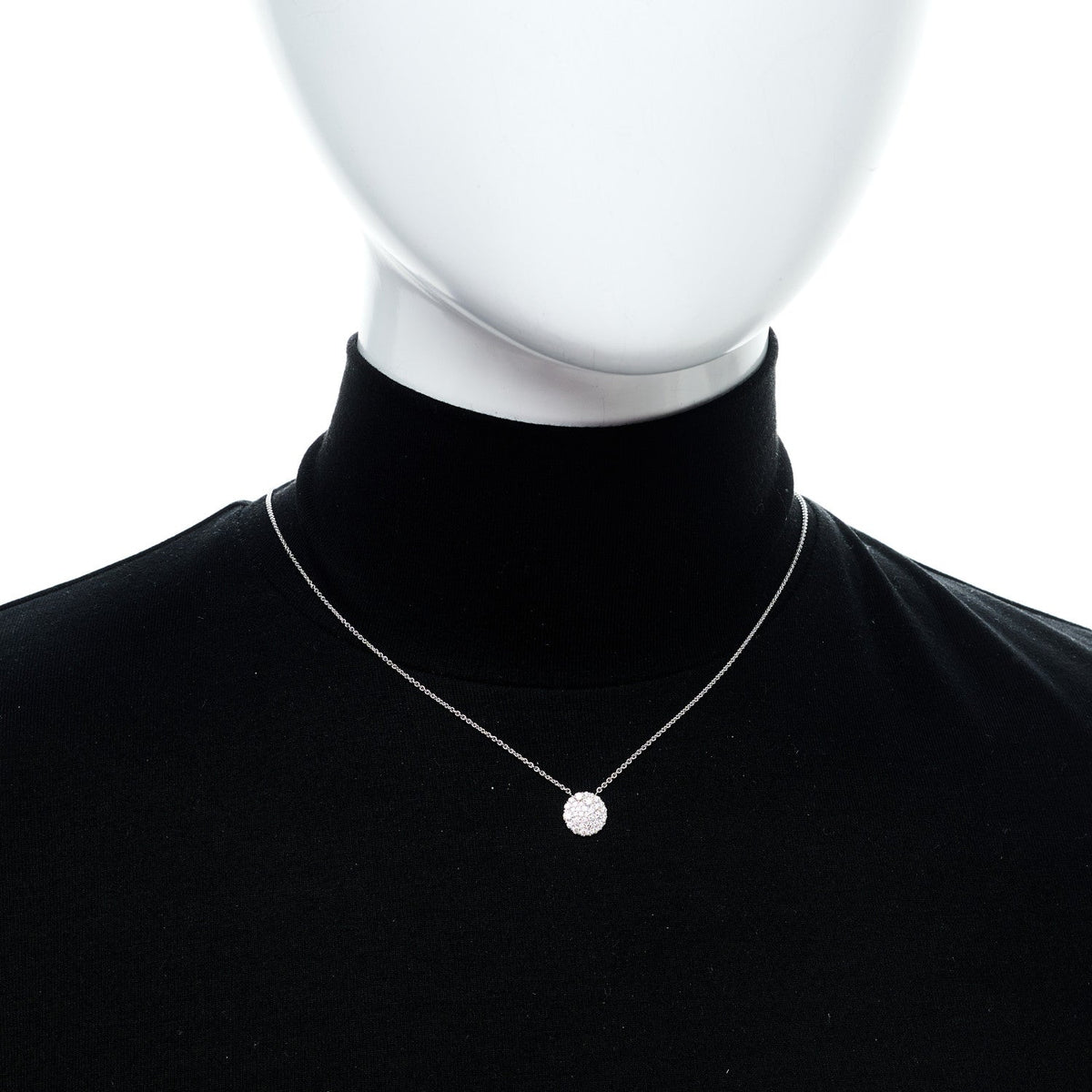 18K White Gold Diamond Metro Round Pendant Necklace