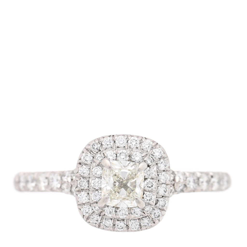 Platinum Diamond .21ct Soleste Cushion Cut Double Halo Engagement Ring 50 5.5