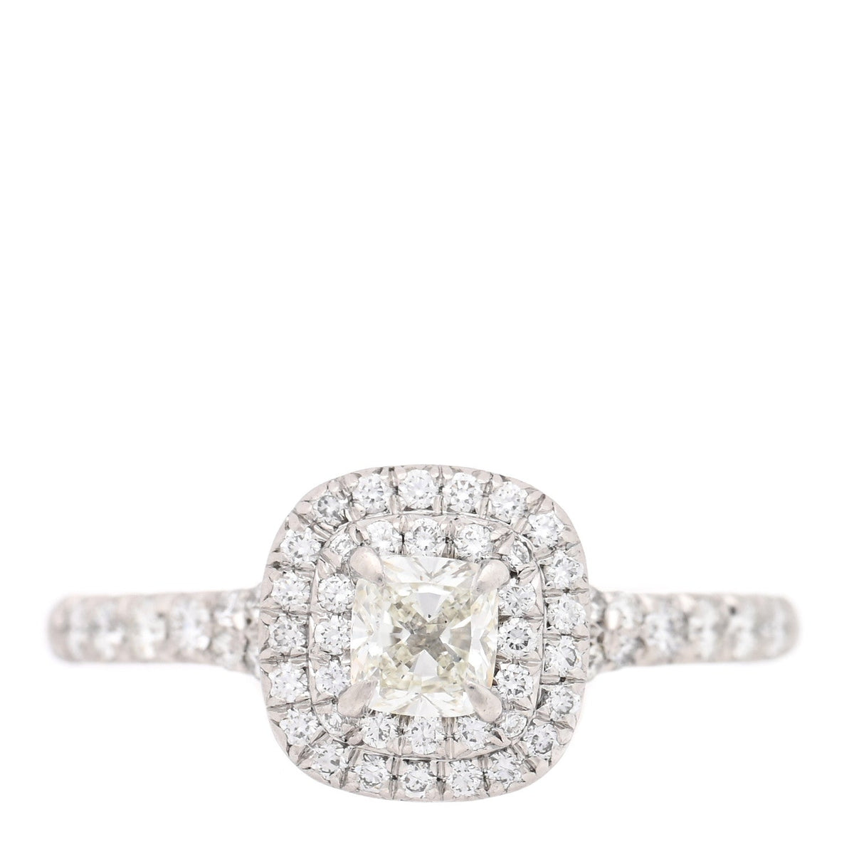 Platinum Diamond .21ct Soleste Cushion Cut Double Halo Engagement Ring 50 5.5