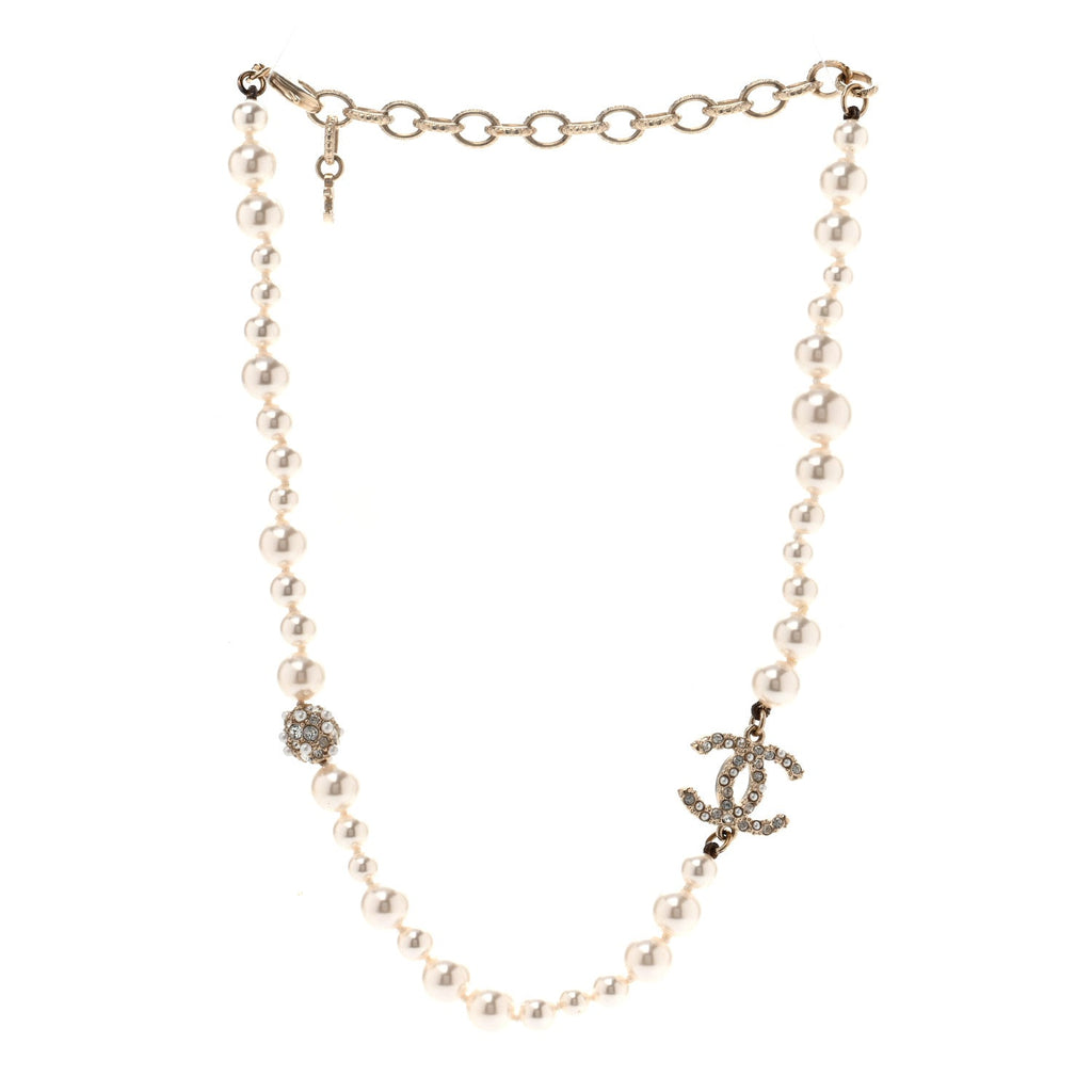 Pearl Crystal CC Short Necklace Gold Gold