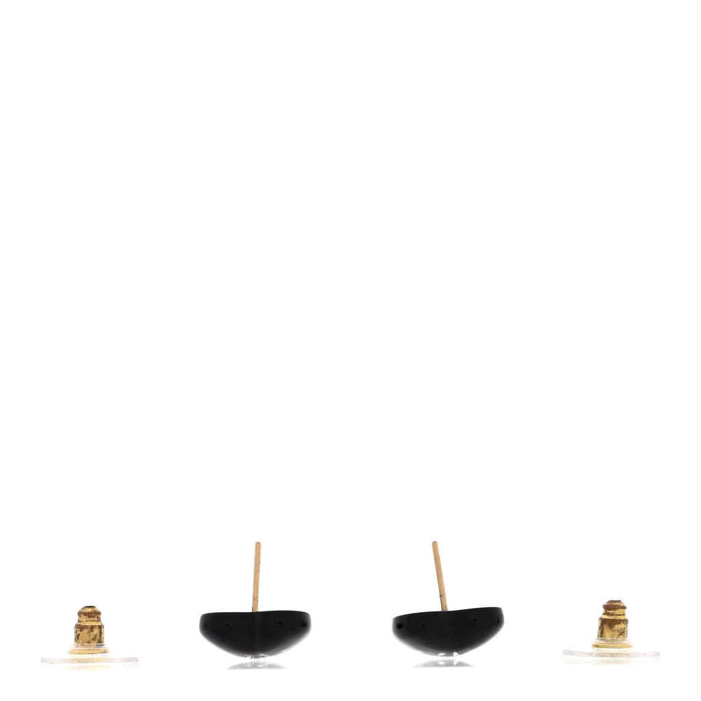 Resin Crystal CC Heart Earrings Black Gold