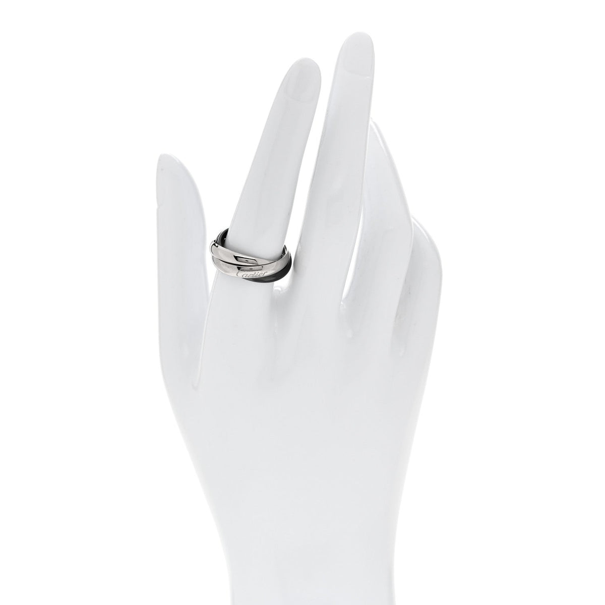 18K White Gold Black Ceramic Trinity Ring 56 7.5