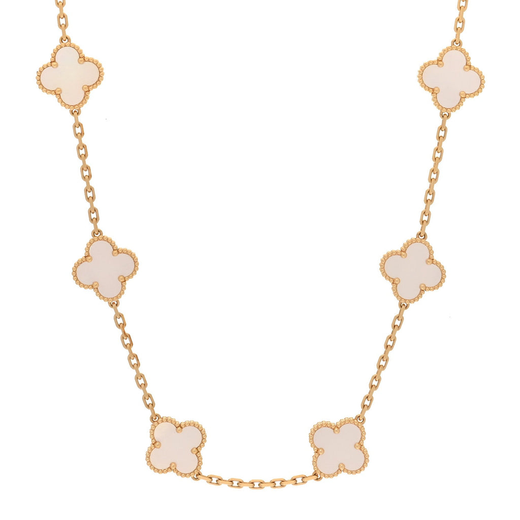 18K Yellow Gold Mother of Pearl 10 Motifs Vintage Alhambra Necklace