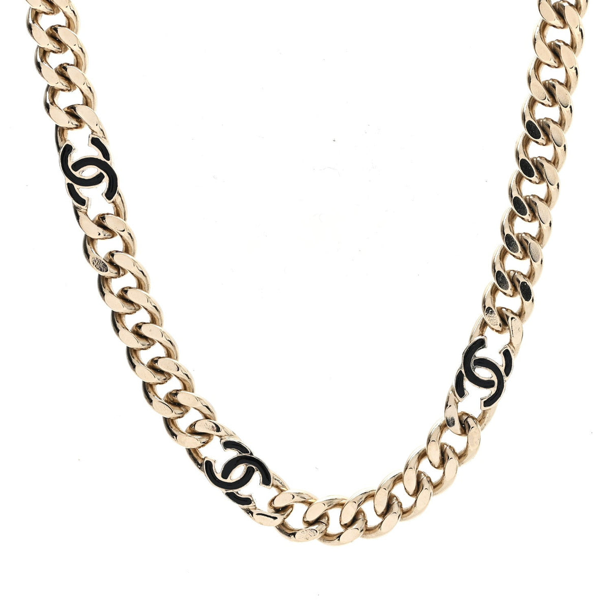 Metal Enamel Chain CC Choker Gold Black