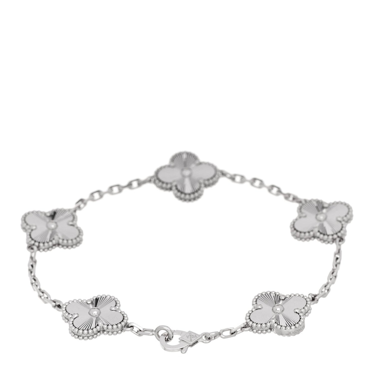 18K White Gold 5 Motifs Guilloche Vintage Alhambra Bracelet