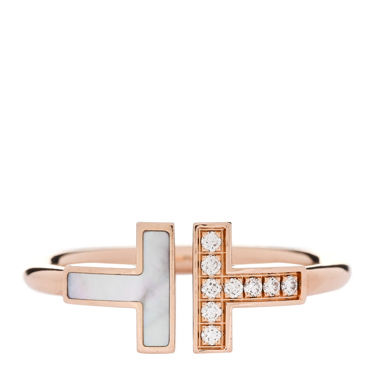 18K Rose Gold Diamond Mother of Pearl T Wire Ring 58 8.25