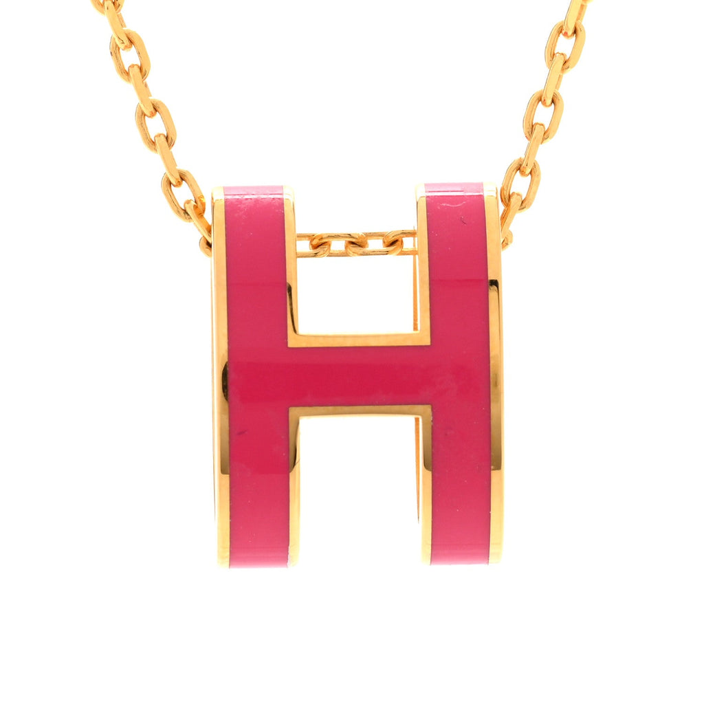 Lacquered Gold Pop H Pendant Necklace Rose Indien