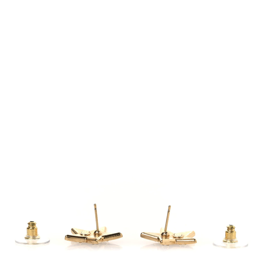 Metal Glitter Sparkle CC Star Earrings Gold Pearly Black