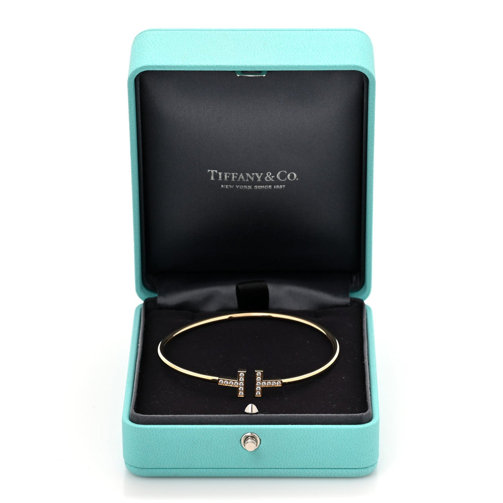 18K Yellow Gold Diamond T Wire Bracelet