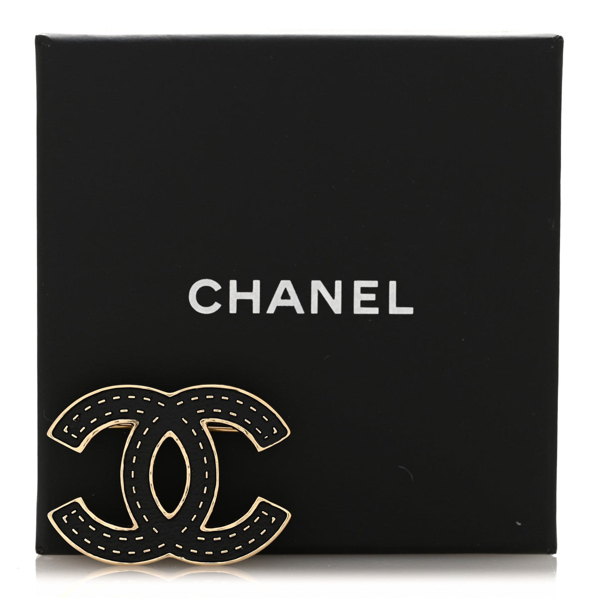 Metal Enamel CC Brooch Gold Black
