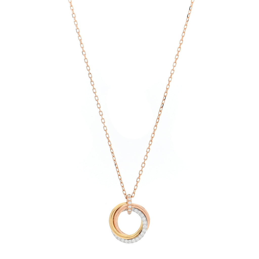 18K Pink White Yellow Gold Diamond Small Trinity Half Paved Pendant Necklace