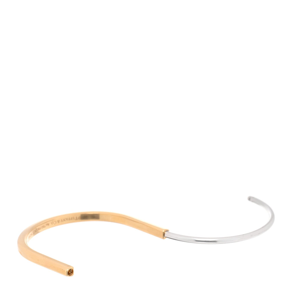 18K Yellow White Gold Lock Narrow Bangle Bracelet
