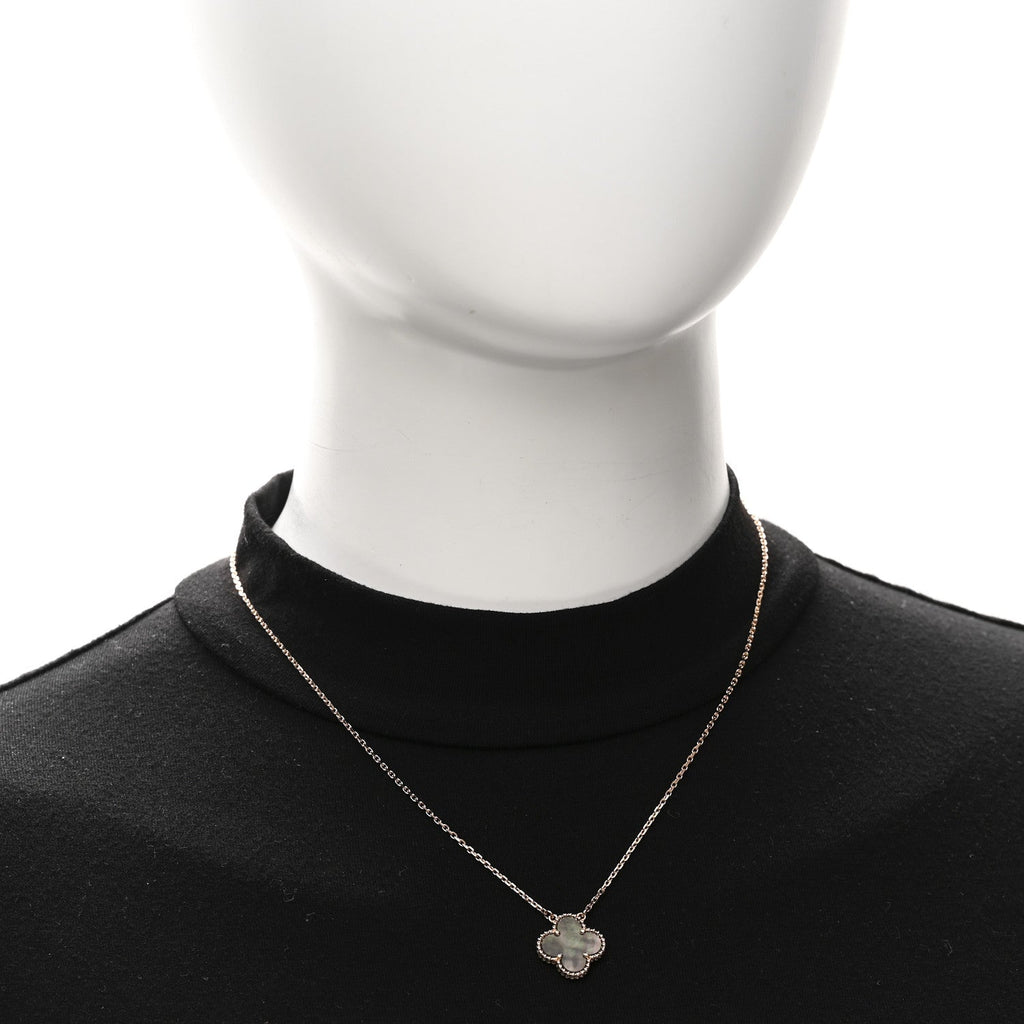 18K Rose Gold Gray Mother of Pearl Vintage Alhambra Pendant Necklace