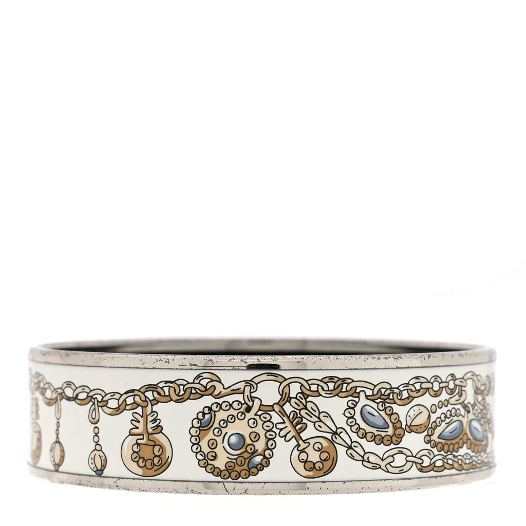 Enamel Printed Wide Bracelet M White