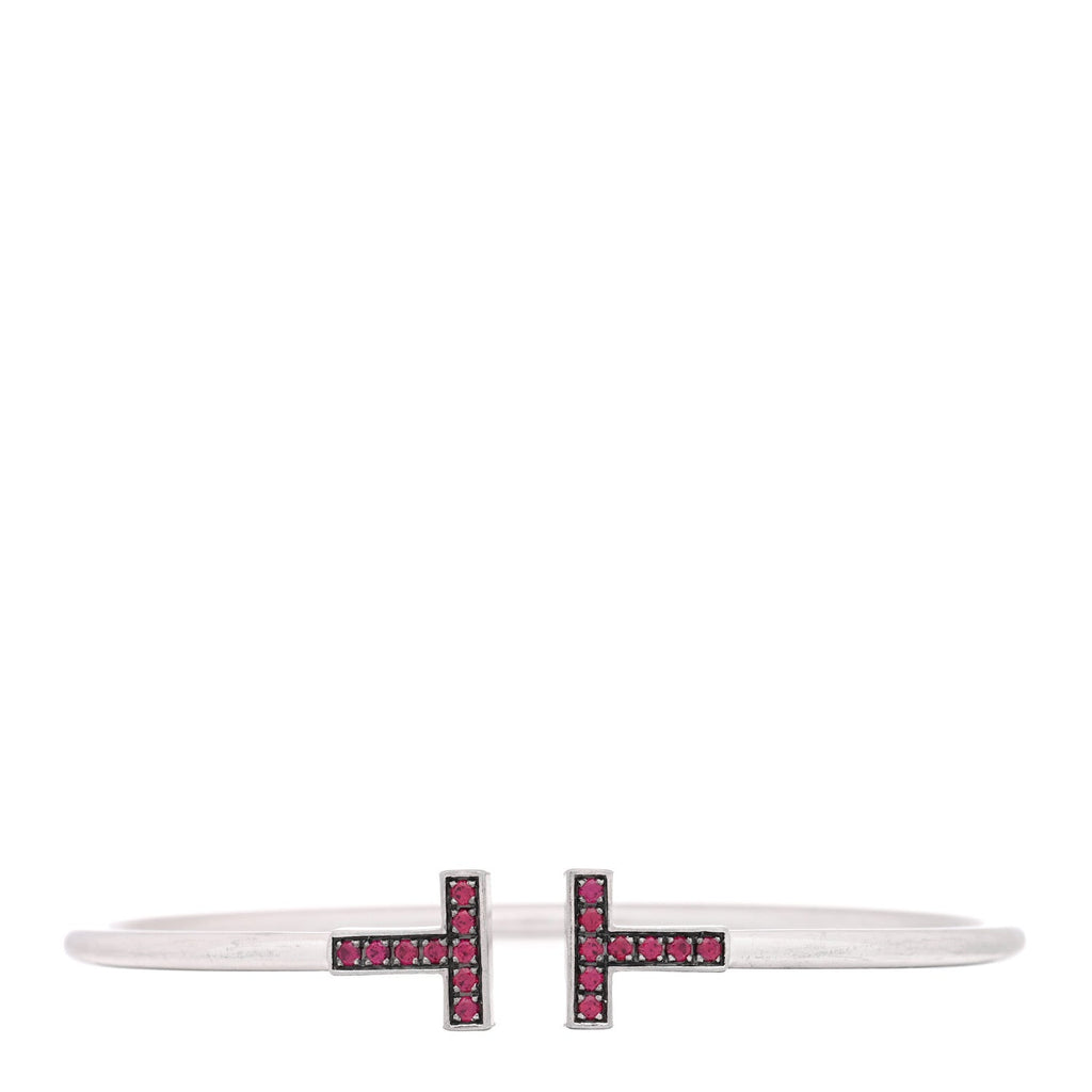 18K White Gold Ruby T Wire Bracelet