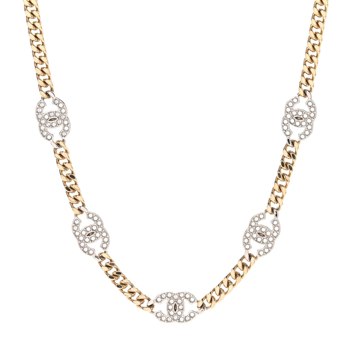 Crystal Chain CC Link Choker Gold Silver