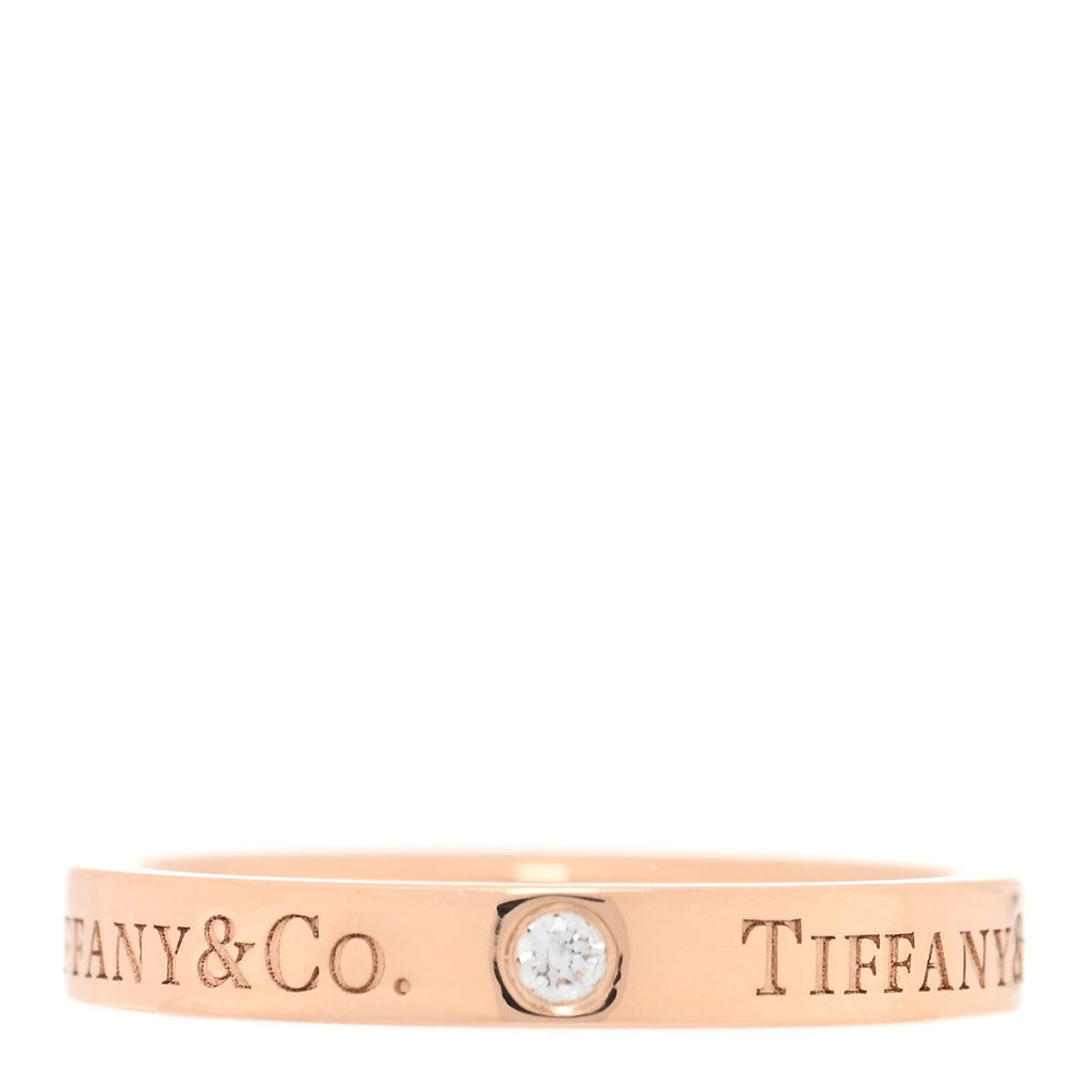 18K Rose Gold Diamond Logo Band Ring 53 6.25