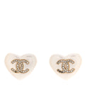 Pearl Crystal CC Heart Earrings Gold