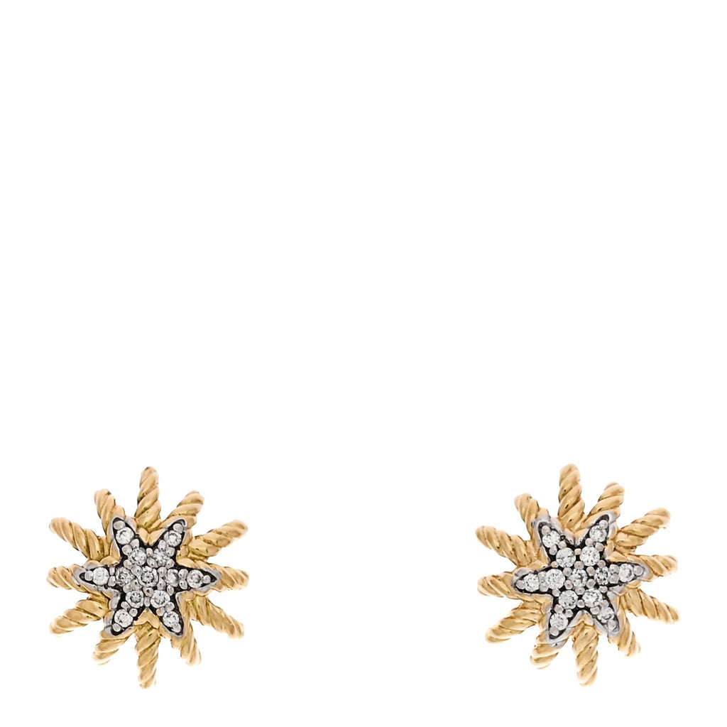 18K Yellow Gold Diamond 10mm Starburst Earrings