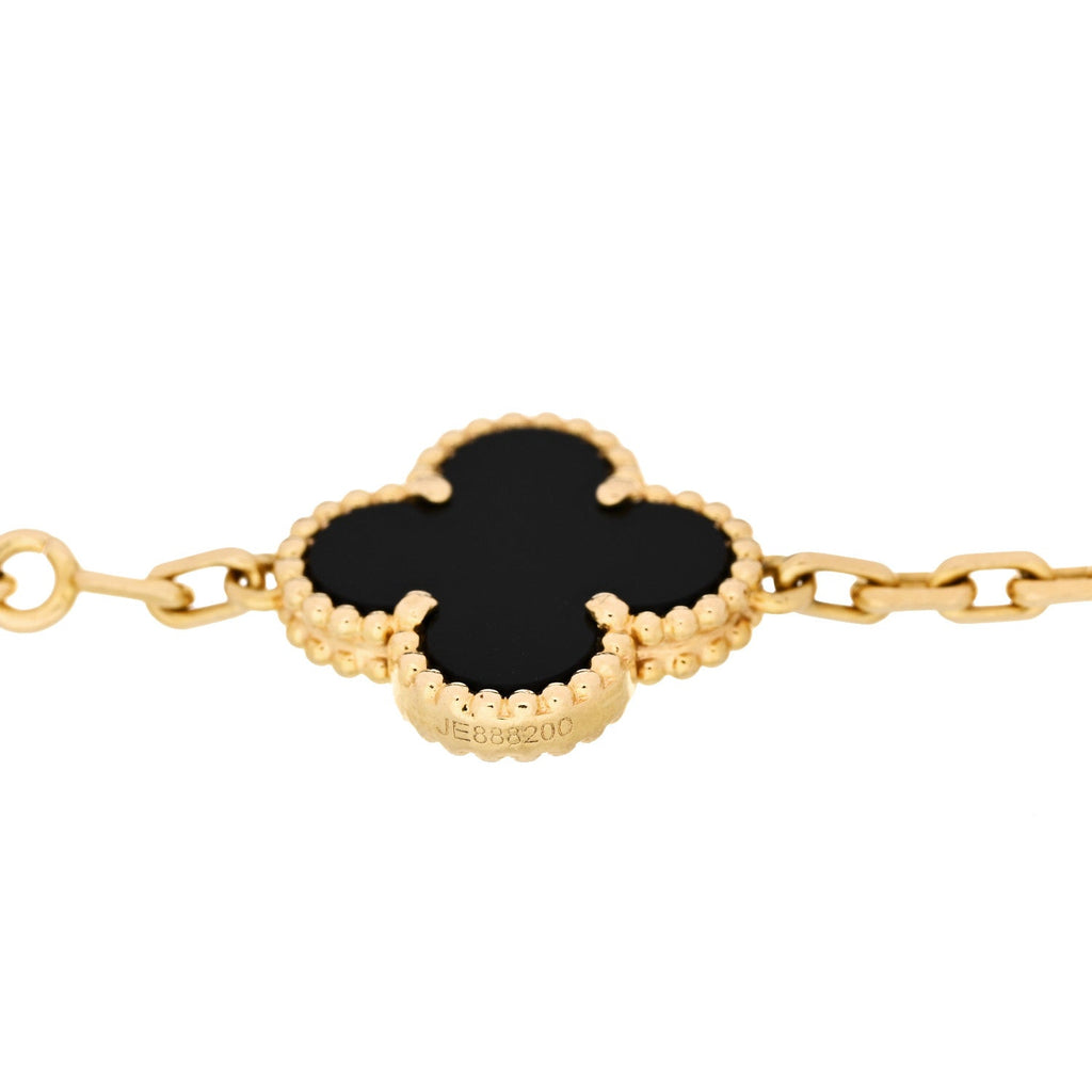 18K Yellow Gold Black Onyx 5 Motifs Vintage Alhambra Bracelet
