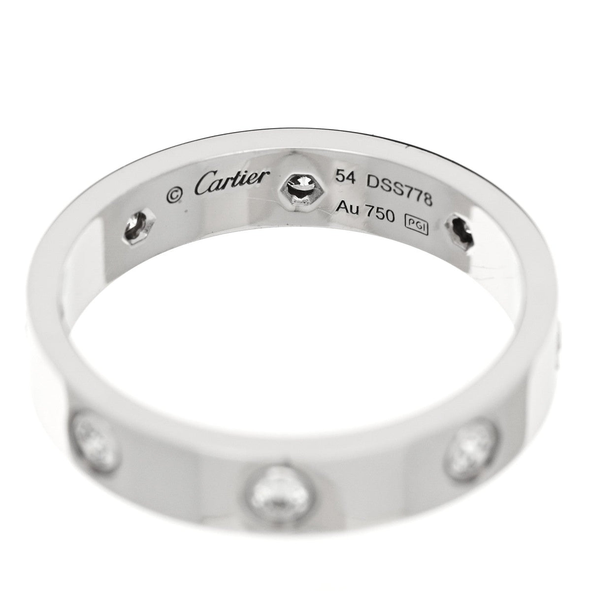 18K White Gold 8 Diamond 4mm LOVE Wedding Band Ring 54 6.75