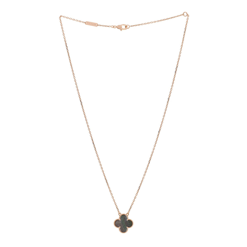 18K Rose Gold Gray Mother of Pearl Vintage Alhambra Pendant Necklace