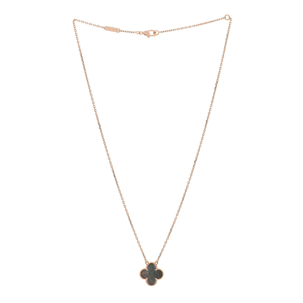 18K Rose Gold Gray Mother of Pearl Vintage Alhambra Pendant Necklace
